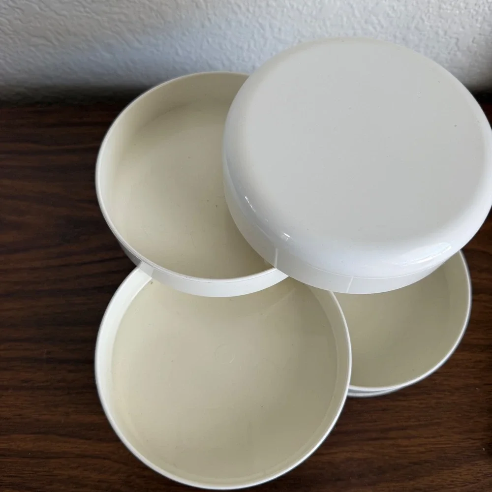 Vintage Interdesign Swivel Organizer White With Lid MCM Trinket Jewelry Case 70s